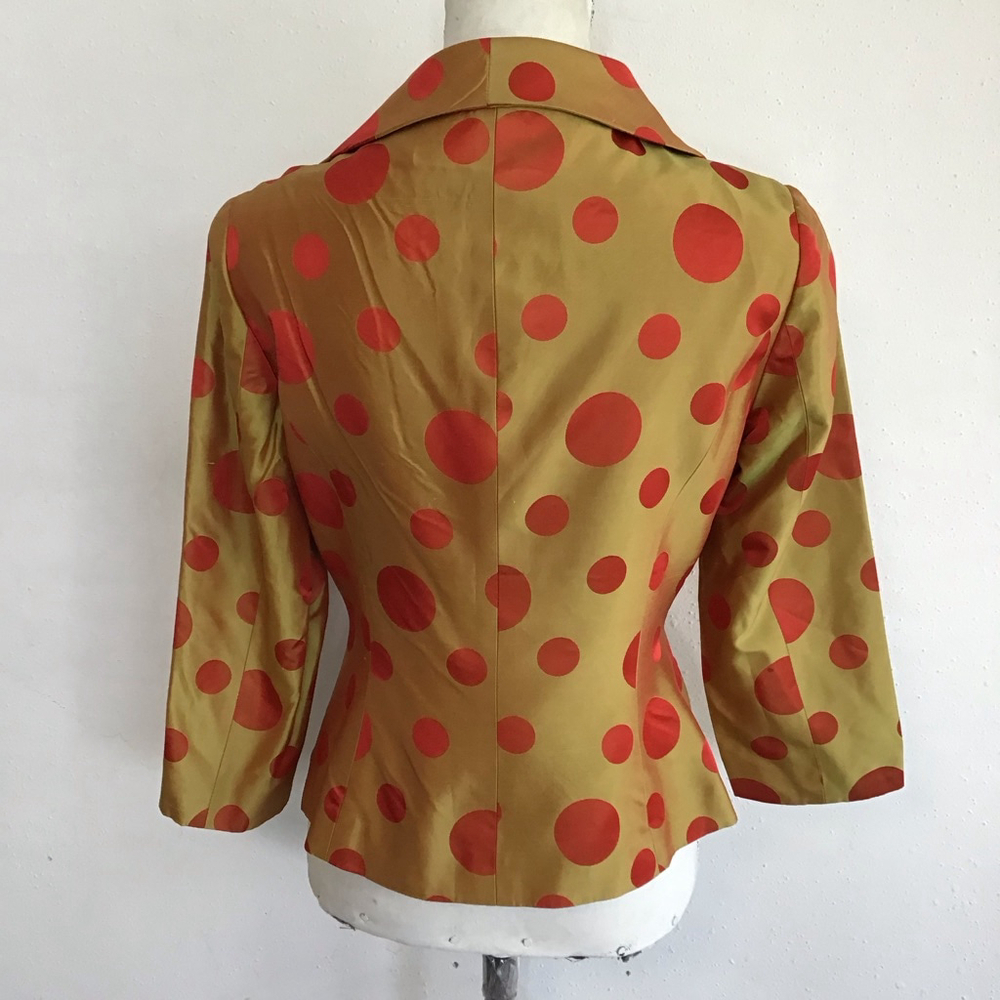 BANU PARIS Women Elegant Gold & Red Polka Dot Blouse Size 6 - Picture 3 of 10